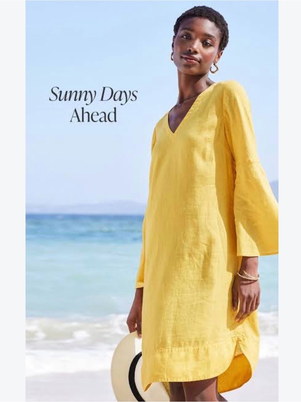 Soft Surroundings Milano Bright Yellow Linen Shift Dress 3/4 Bell Sleeve Medium